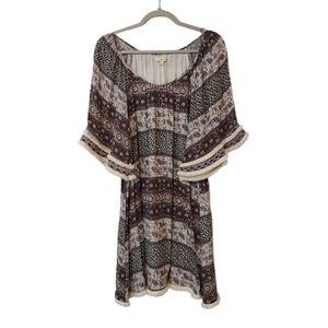 Boho Peasant Flowy Purple Mix Pattern Dress Women's size Small Oversized